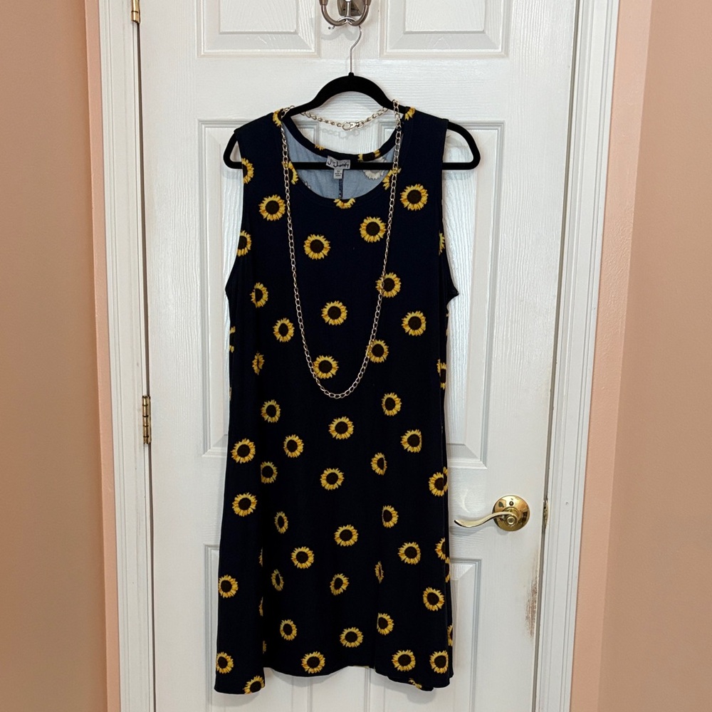 Sleeveless Navy Sunflower Print Dress